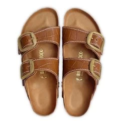 Birkenstock Arizona Big Buckle Embossed Natural Leather Cognac -New Shoe Shop 1023766 top